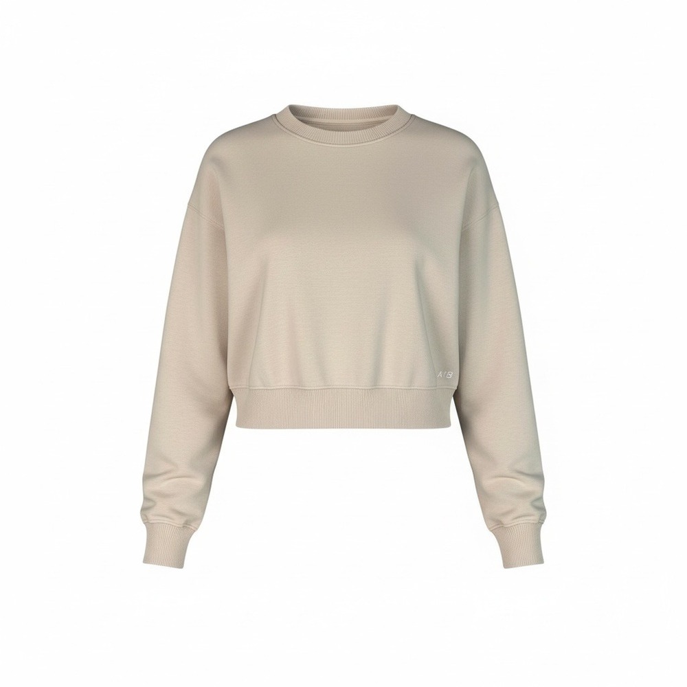 AYBL Cropped Crewneck Sweatshirt in Light Beige